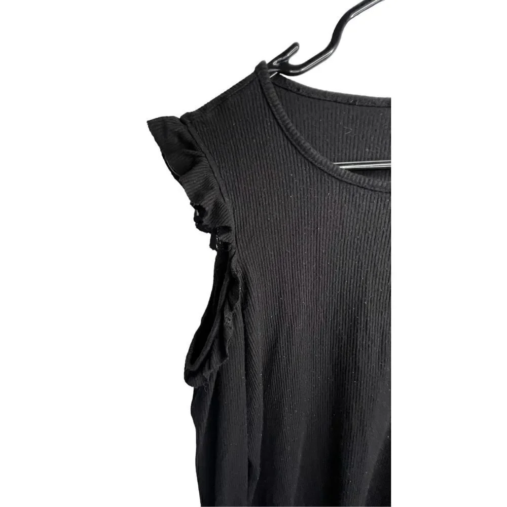 Forever 21 Black Long Sleeve Thermal T-Shirt With Open Shoulders